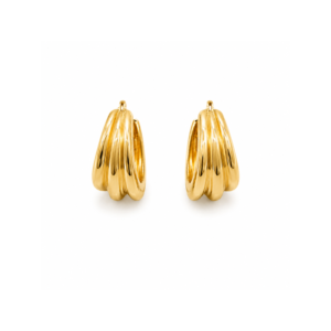 Gold Triple Ridge Hoop Earrings