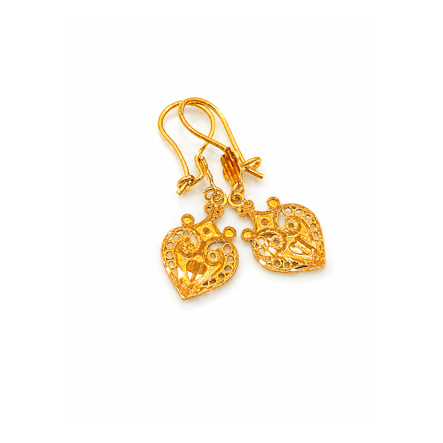 3 Golden Heart Filigree Earrings
