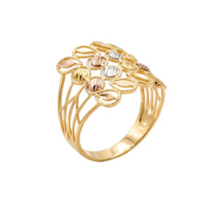 Gold Tri-Color Beaded Bloom Ring